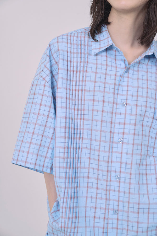 【Nora Lily】Echo Grid S/S Overshirt-Sky Blue Check-225380123-90F