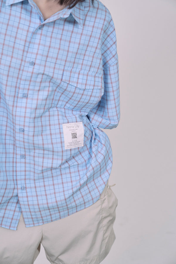 【Nora Lily】Echo Grid S/S Overshirt-Sky Blue Check-225380123-90F