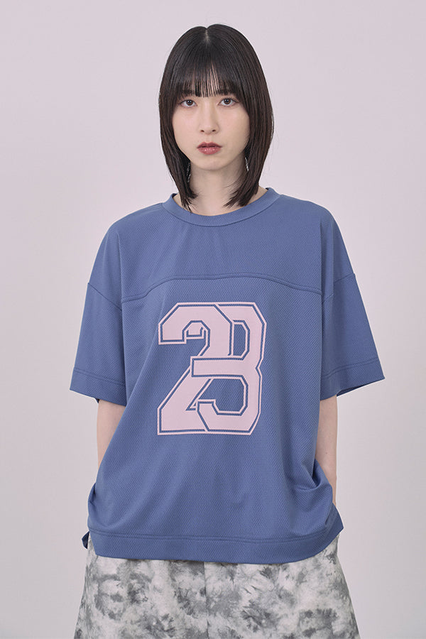 【Nora Lily】Hug Number 23 Logo Print Mesh Ease Tee-Blue-225380129-92F