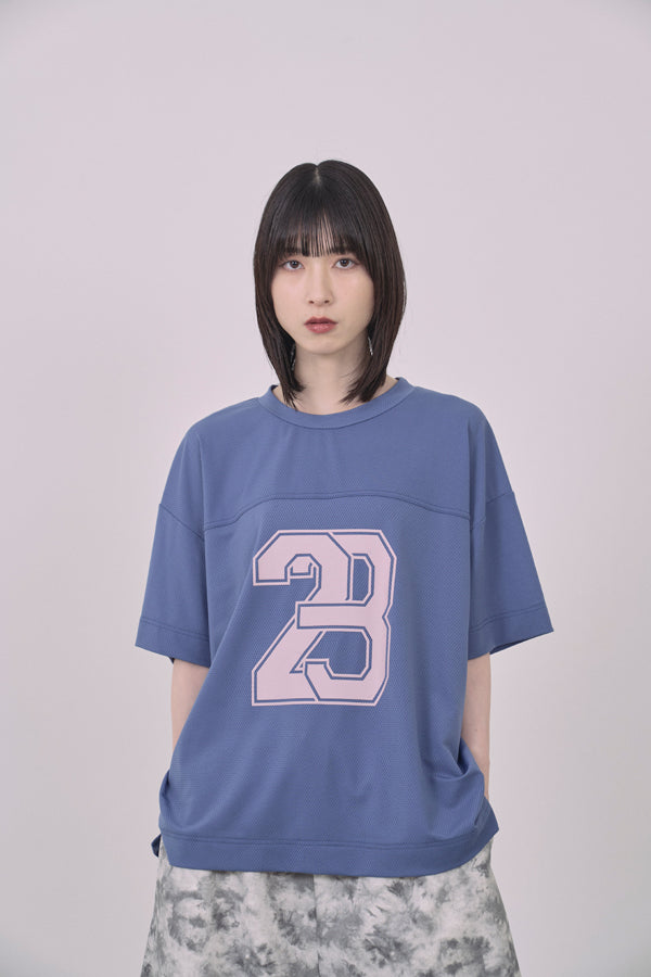 【Nora Lily】Hug Number 23 Logo Print Mesh Ease Tee-Blue-225380129-92F