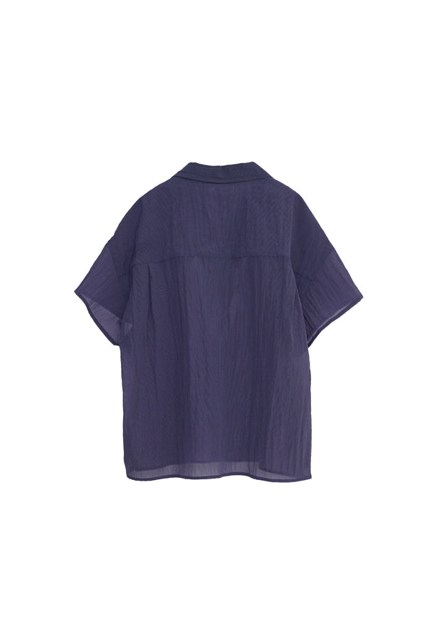 【Nora Lily】Lucent Breeze Open Collar Shirt-Navy-225380131-93F
