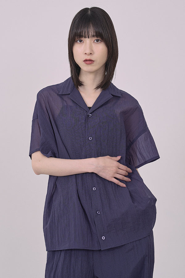 【Nora Lily】Lucent Breeze Open Collar Shirt-Navy-225380131-93F