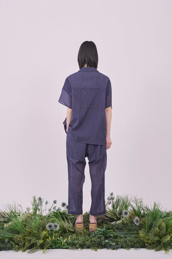 【Nora Lily】Lucent Breeze Open Collar Shirt-Navy-225380131-93F