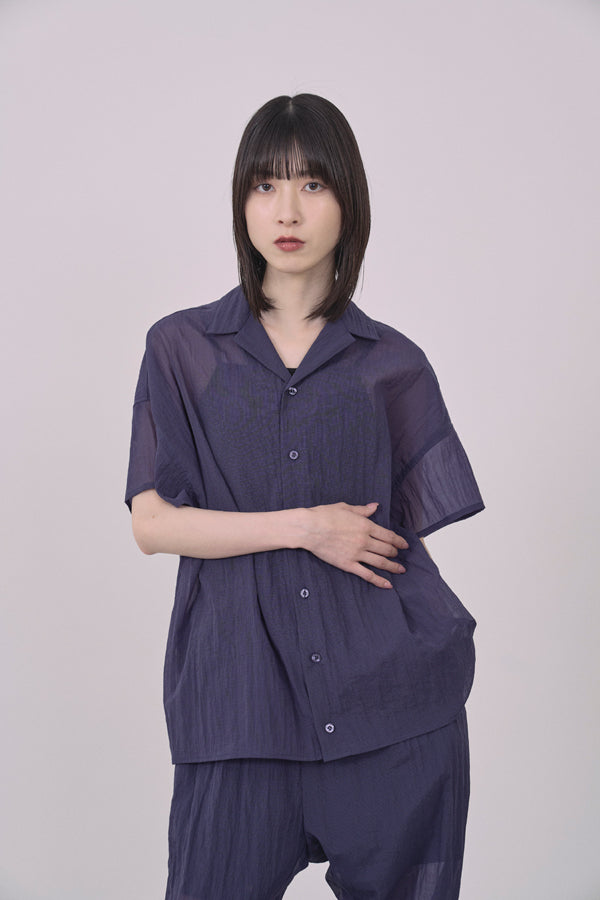 【Nora Lily】Lucent Breeze Open Collar Shirt-Navy-225380131-93F