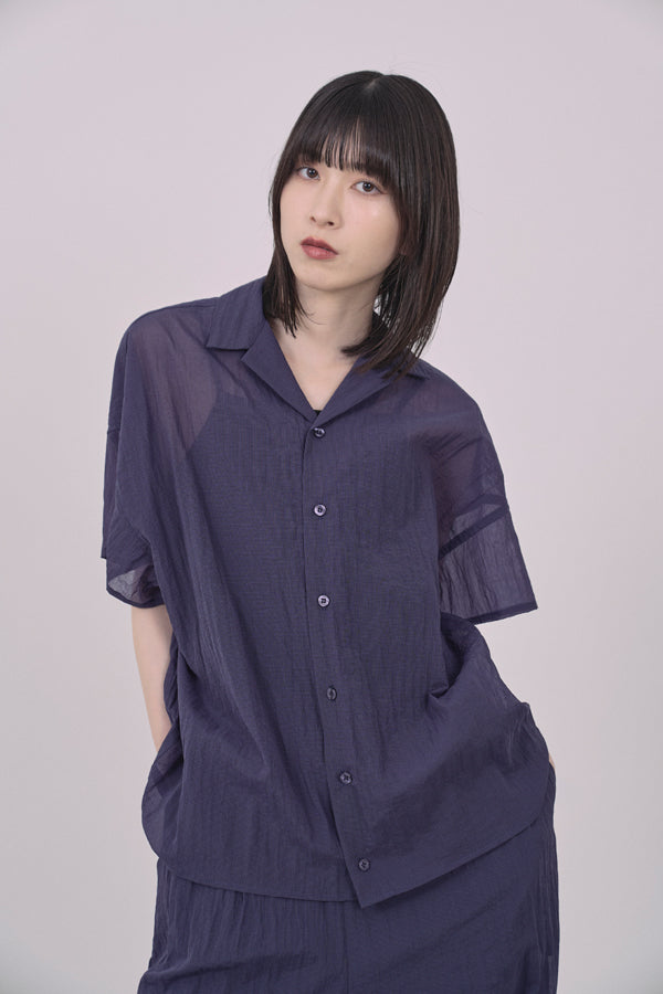 【Nora Lily】Lucent Breeze Open Collar Shirt-Navy-225380131-93F
