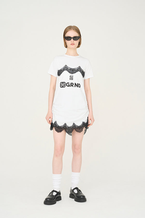 【Nora Lily】「elle」Lingerie Hybrid Logo Tee Dress-White x Black-225380138-01F