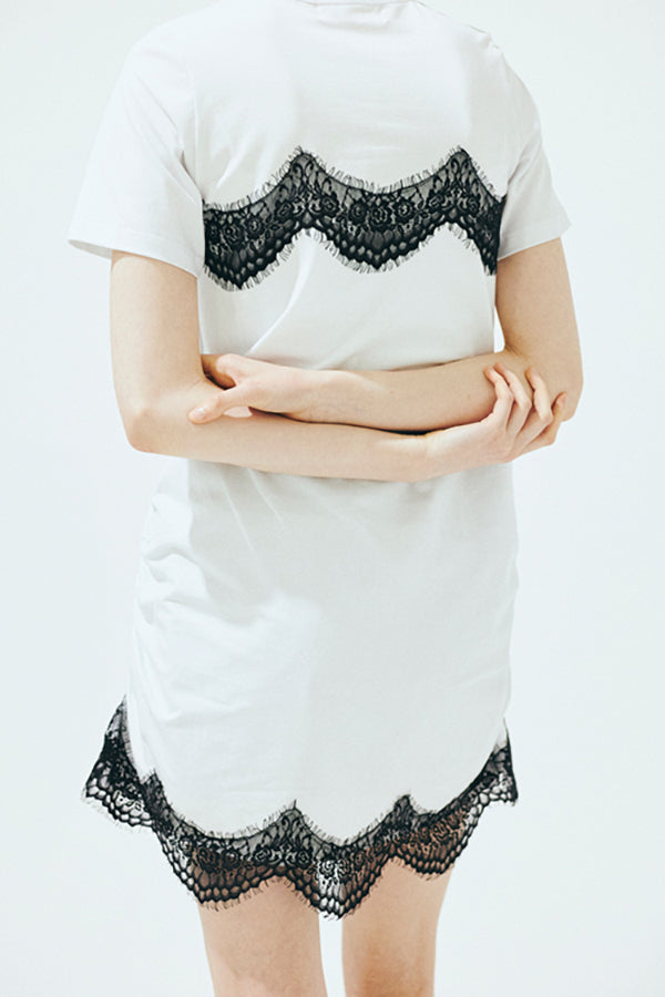 【Nora Lily】「elle」Lingerie Hybrid Logo Tee Dress-White x Black-225380138-01F