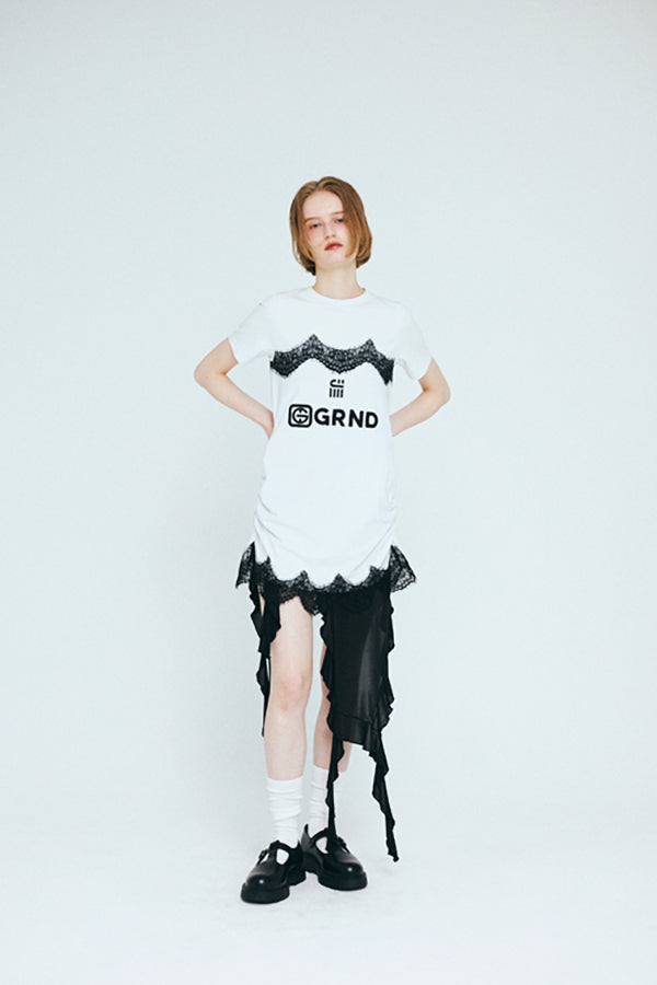 【Nora Lily】「elle」Lingerie Hybrid Logo Tee Dress-White x Black-225380138-01F