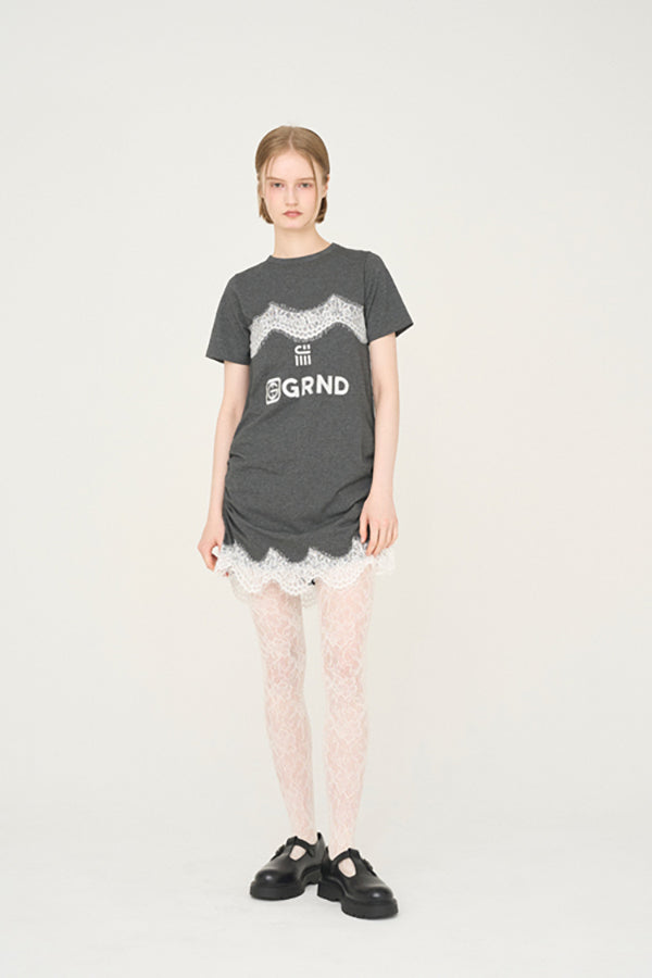 【Nora Lily】「elle」Lingerie Hybrid Logo Tee Dress-Heather Grey x White-225380138-11F