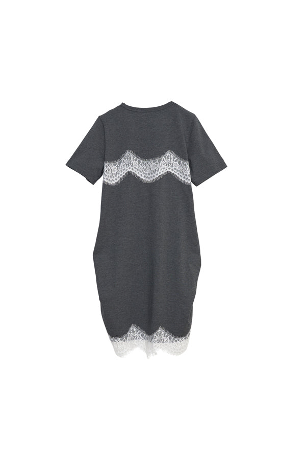 【Nora Lily】「elle」Lingerie Hybrid Logo Tee Dress-Heather Grey x White-225380138-11F