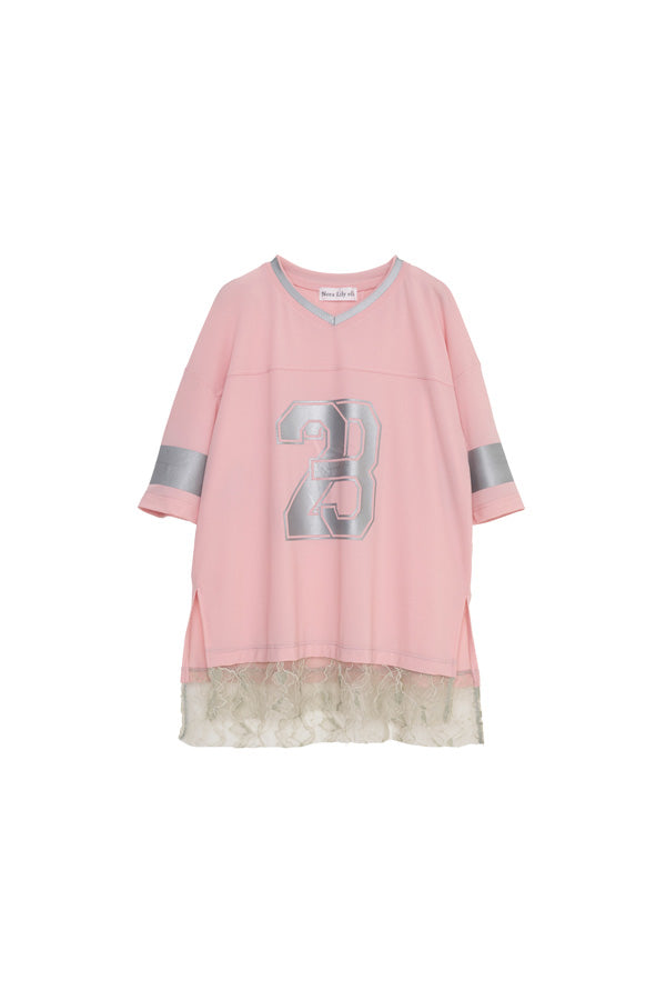 【Nora Lily】「elle」Hug Number 23 Mesh Tule Layer Tee-Pink-225380139-71F