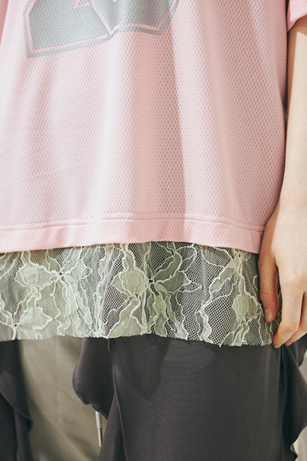 【Nora Lily】「elle」Hug Number 23 Mesh Tule Layer Tee-Pink-225380139-71F