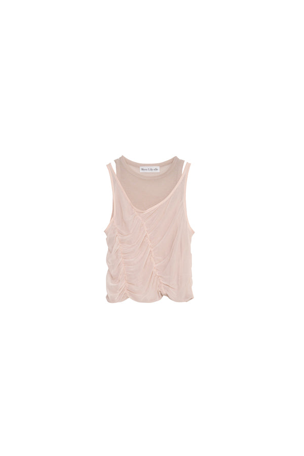 【Nora Lily】「elle」Ripple Sheer Layered Tank-Pink x Beige-225380140-71F
