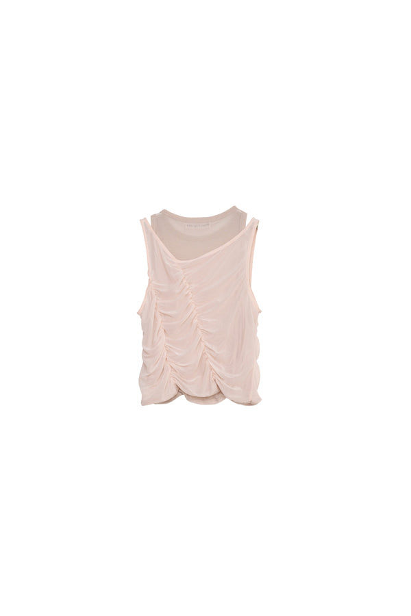 【Nora Lily】「elle」Ripple Sheer Layered Tank-Pink x Beige-225380140-71F
