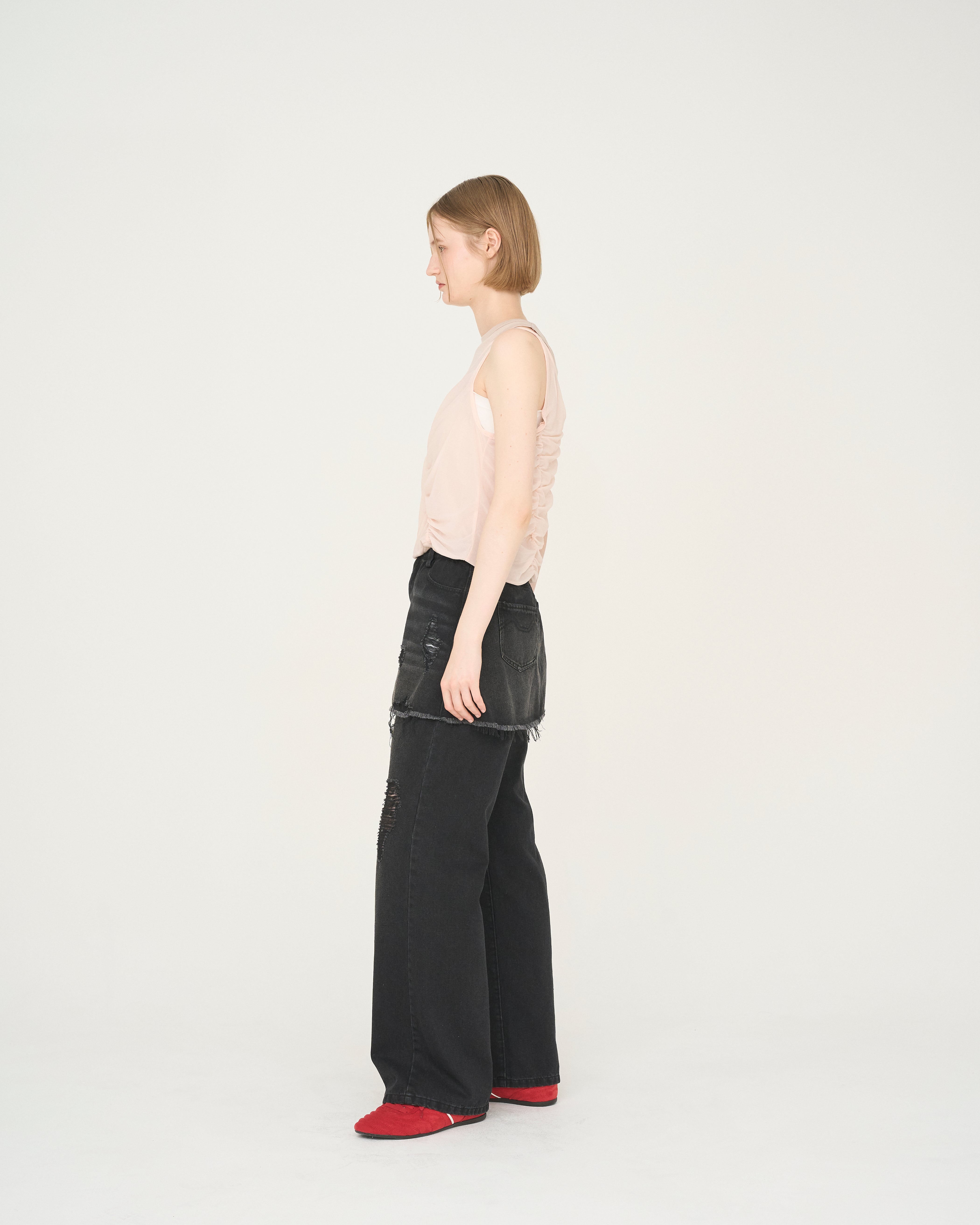 【Nora Lily】「elle」Ripple Sheer Layered Tank-Pink x Beige-225380140-71F
