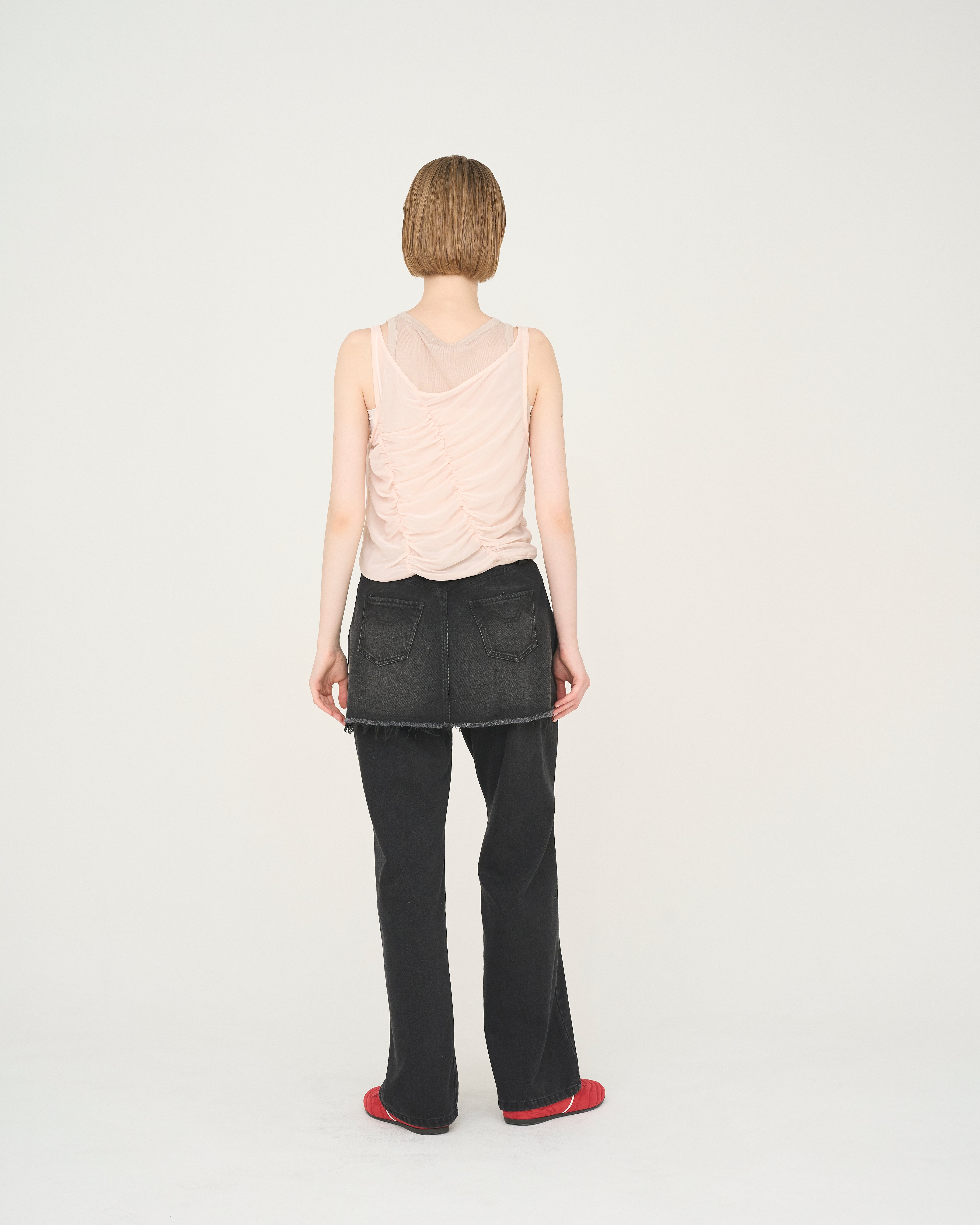 【Nora Lily】「elle」Ripple Sheer Layered Tank-Pink x Beige-225380140-71F