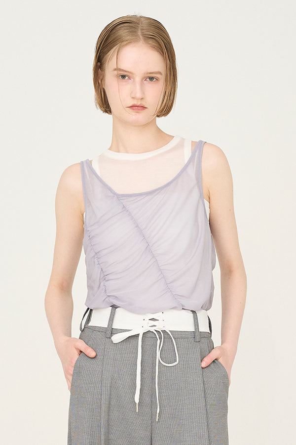 【Nora Lily】「elle」Ripple Sheer Layered Tank-Sky Blue x White-225380140-90F