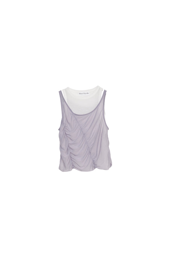 【Nora Lily】「elle」Ripple Sheer Layered Tank-Sky Blue x White-225380140-90F