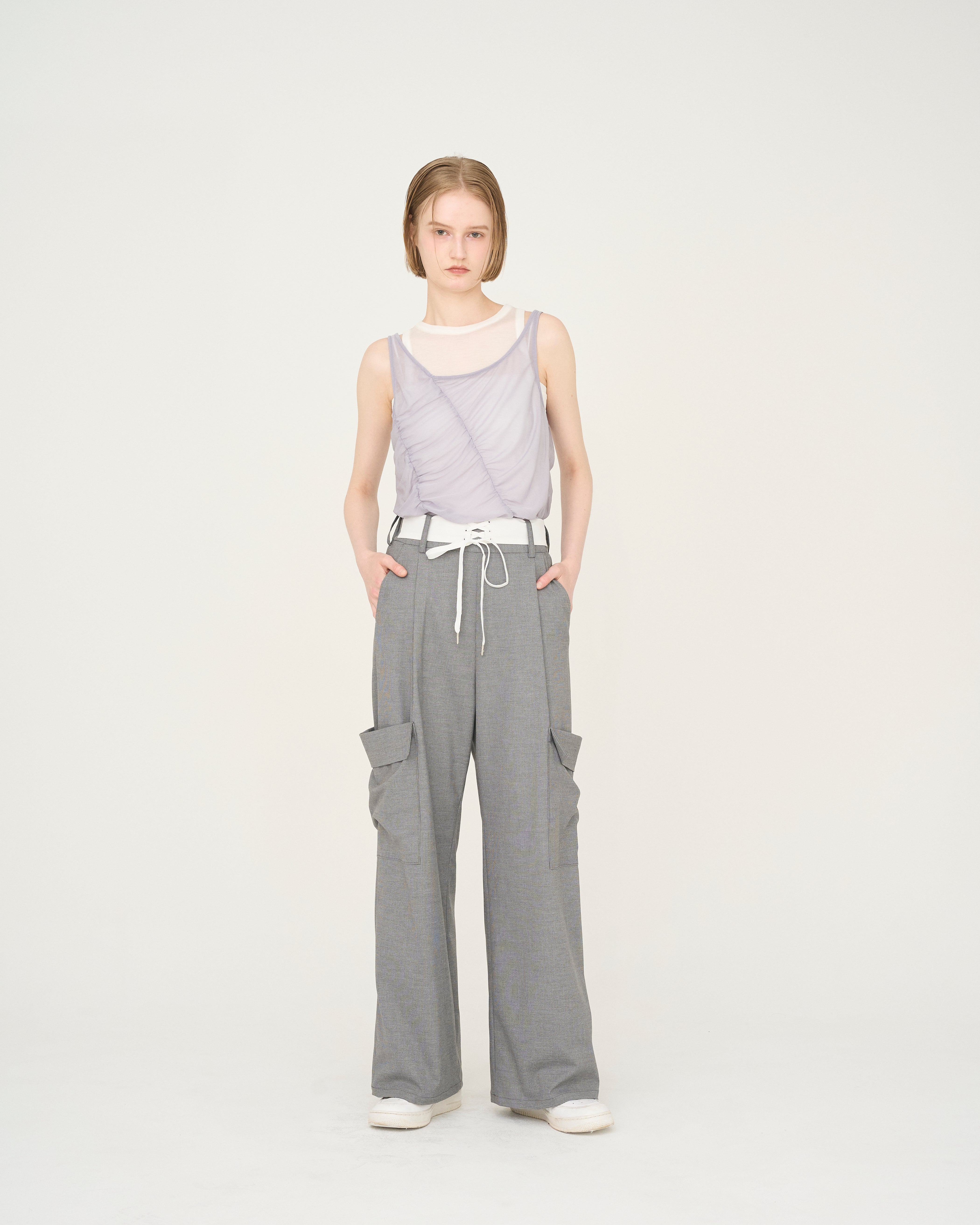 【Nora Lily】「elle」Ripple Sheer Layered Tank-Sky Blue x White-225380140-90F