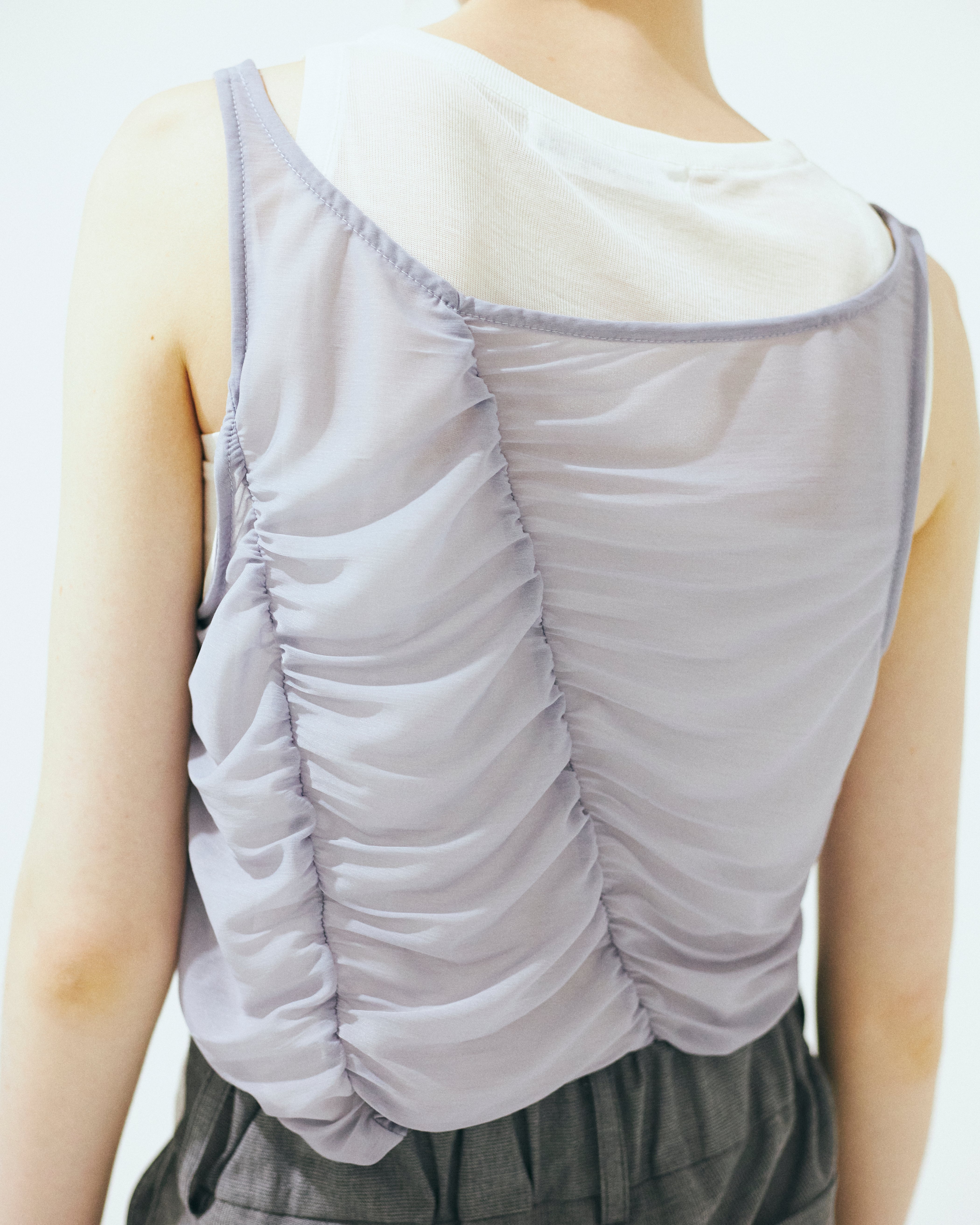 【Nora Lily】「elle」Ripple Sheer Layered Tank-Sky Blue x White-225380140-90F