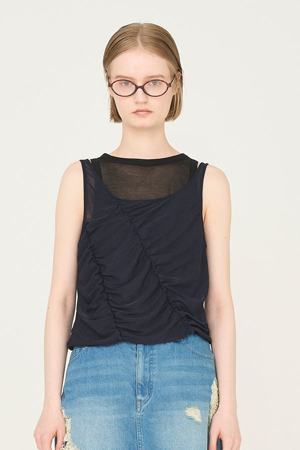 【Nora Lily】「elle」Ripple Sheer Layered Tank-Navy x Black-225380140-93F