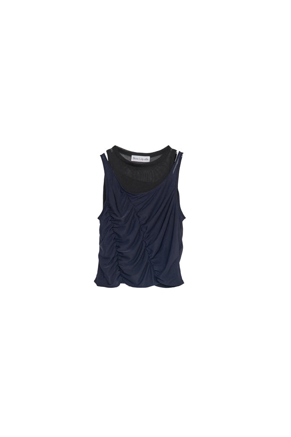 【Nora Lily】「elle」Ripple Sheer Layered Tank-Navy x Black-225380140-93F