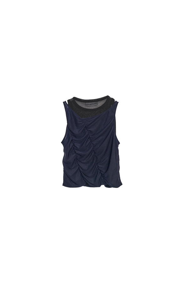 【Nora Lily】「elle」Ripple Sheer Layered Tank-Navy x Black-225380140-93F