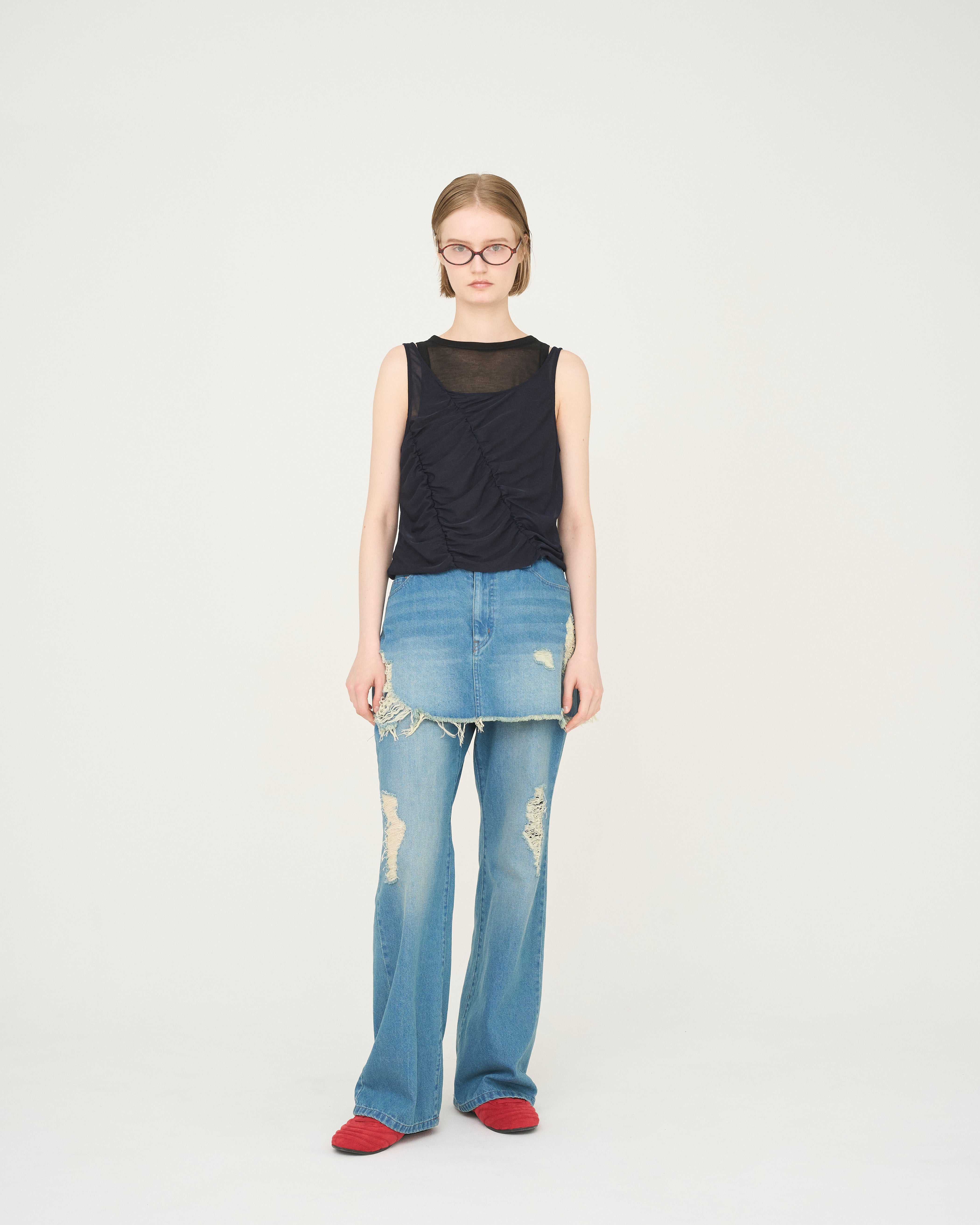 【Nora Lily】「elle」Ripple Sheer Layered Tank-Navy x Black-225380140-93F