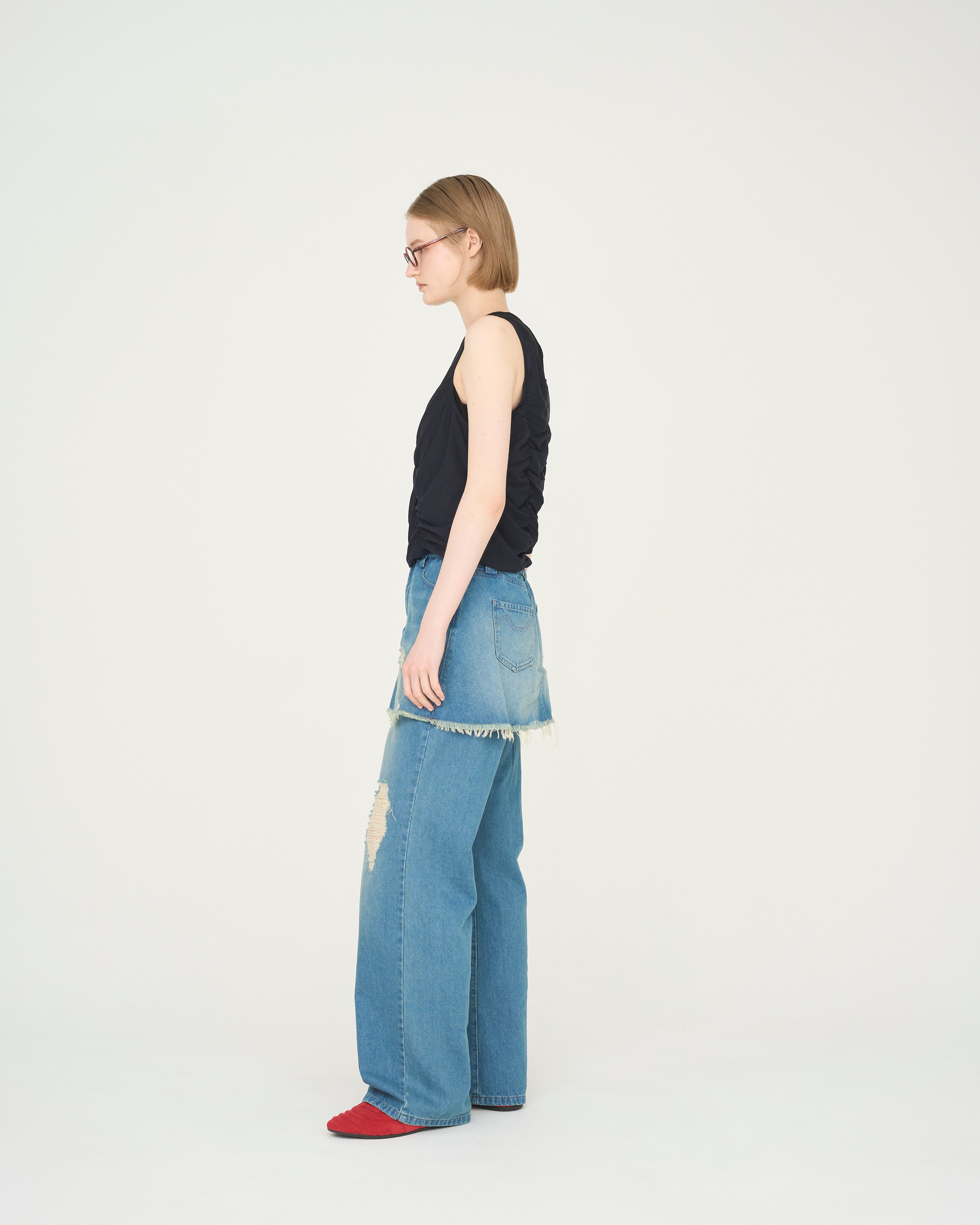 【Nora Lily】「elle」Ripple Sheer Layered Tank-Navy x Black-225380140-93F