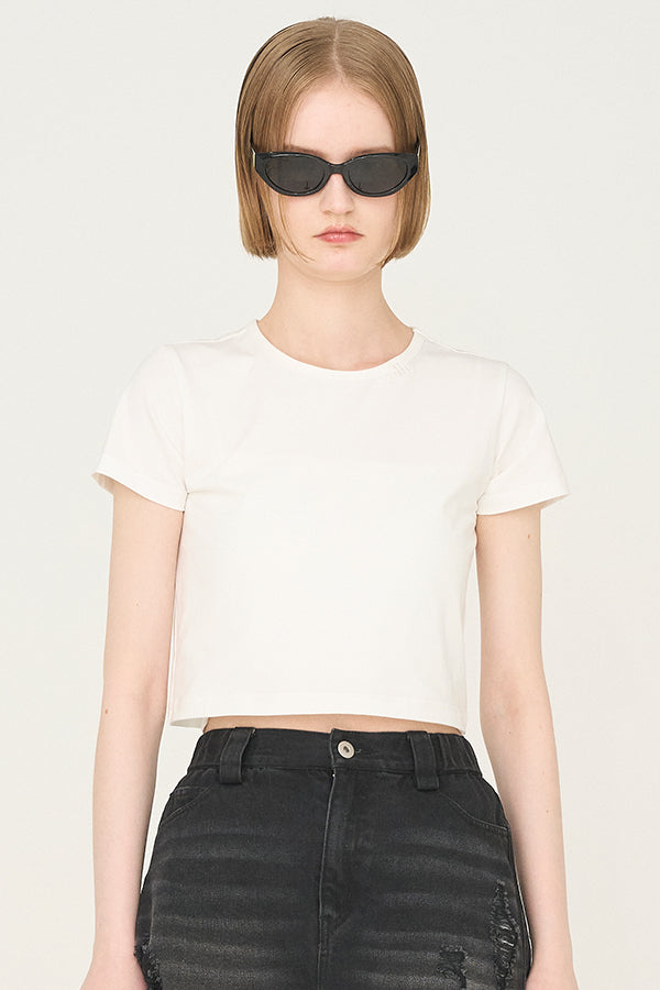 【Nora Lily】「elle」Mini Logo Embroidered Tee-White-225380141-01F