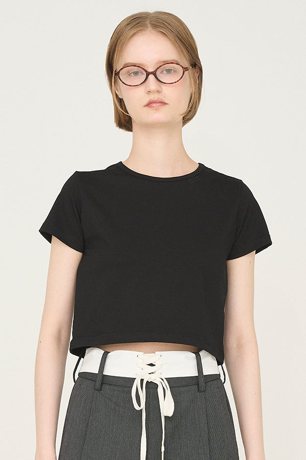 【Nora Lily】「elle」Mini Logo Embroidered Tee-Black-225380141-19F