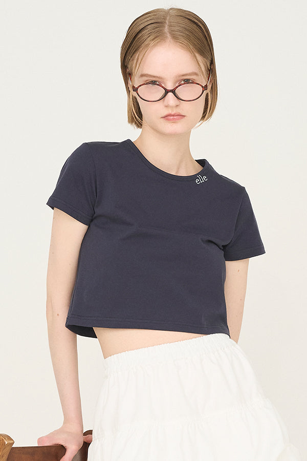 【Nora Lily】「elle」Mini Logo Embroidered Tee-Navy-225380141-93F