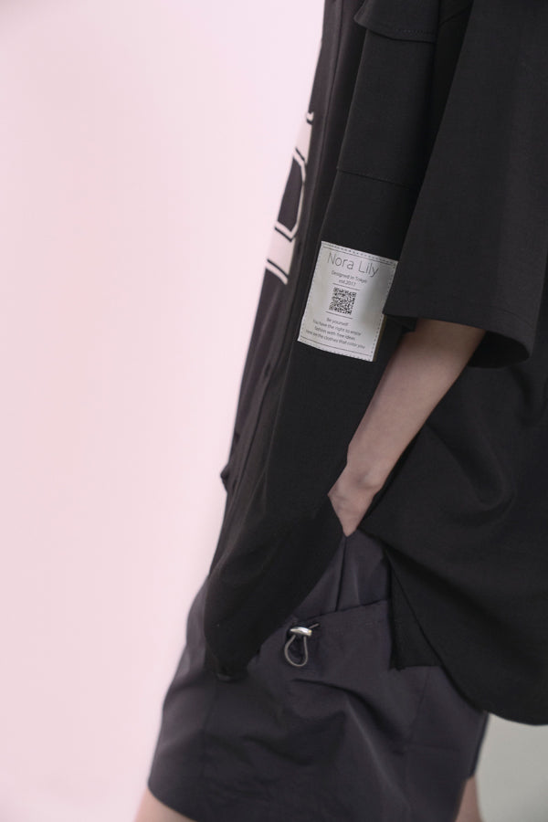 【Nora Lily】Echo Solid S/S Overshirt-Black-225380143-19F