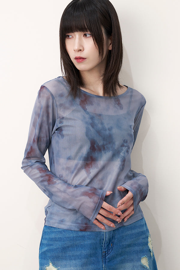 【Nora Lily】「elle」Tie dyeing sheer Top 2-Grey Tie Dye-225380144-12F