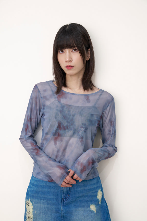 【Nora Lily】「elle」Tie dyeing sheer Top 2-Grey Tie Dye-225380144-12F