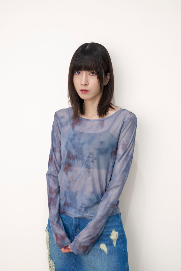 【Nora Lily】「elle」Tie dyeing sheer Top 2-Grey Tie Dye-225380144-12F