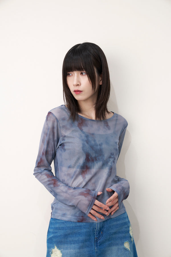 【Nora Lily】「elle」Tie dyeing sheer Top 2-Grey Tie Dye-225380144-12F