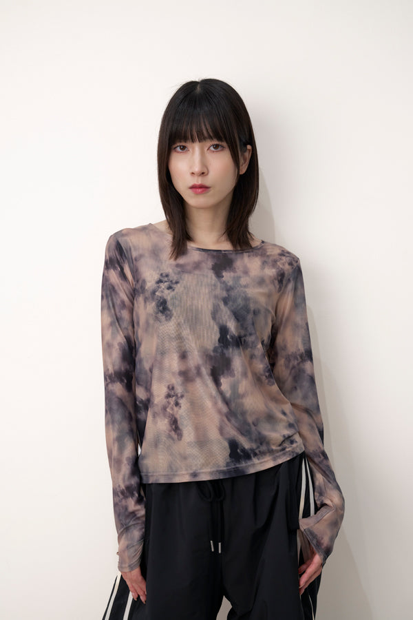 【Nora Lily】「elle」Tie dyeing sheer Top 2-Beige Tie Dye-225380144-50F
