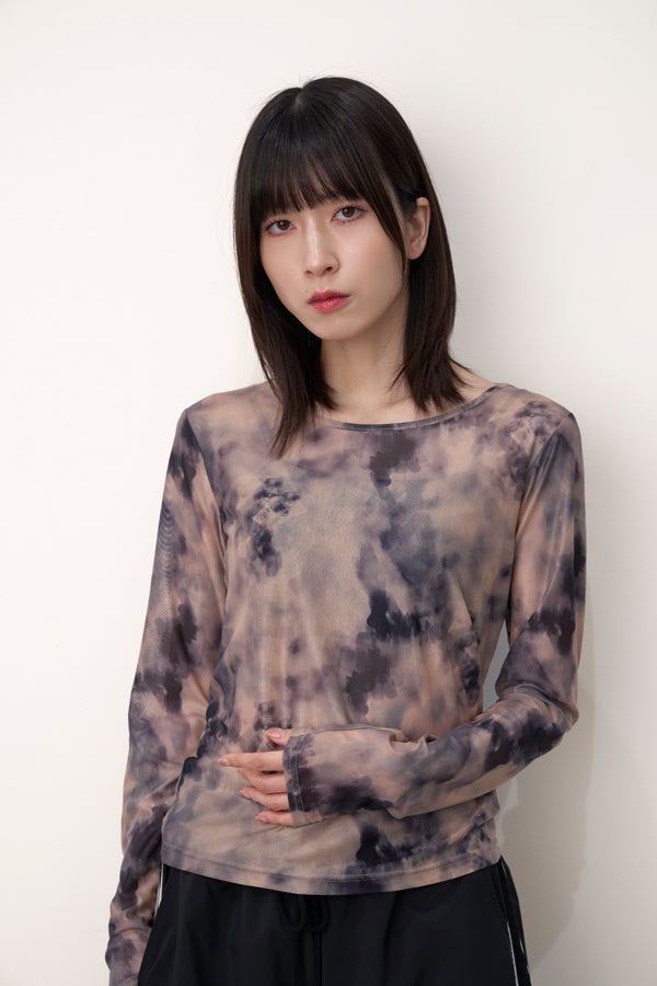 【Nora Lily】「elle」Tie dyeing sheer Top 2-Beige Tie Dye-225380144-50F