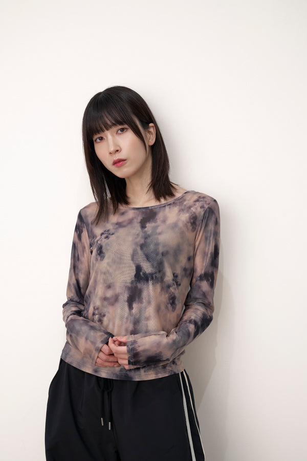【Nora Lily】「elle」Tie dyeing sheer Top 2-Beige Tie Dye-225380144-50F