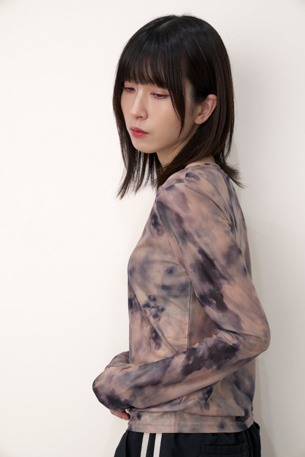 【Nora Lily】「elle」Tie dyeing sheer Top 2-Beige Tie Dye-225380144-50F