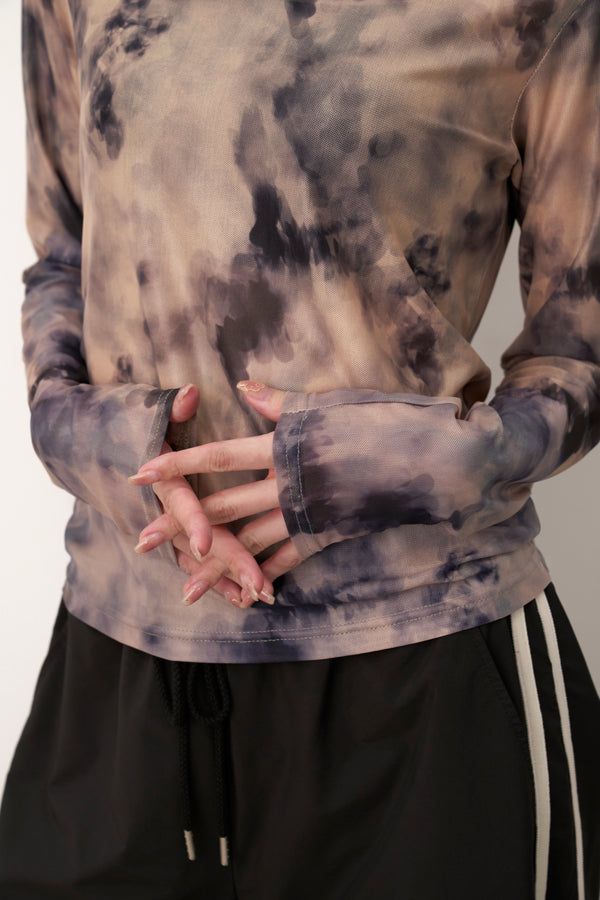 【Nora Lily】「elle」Tie dyeing sheer Top 2-Beige Tie Dye-225380144-50F