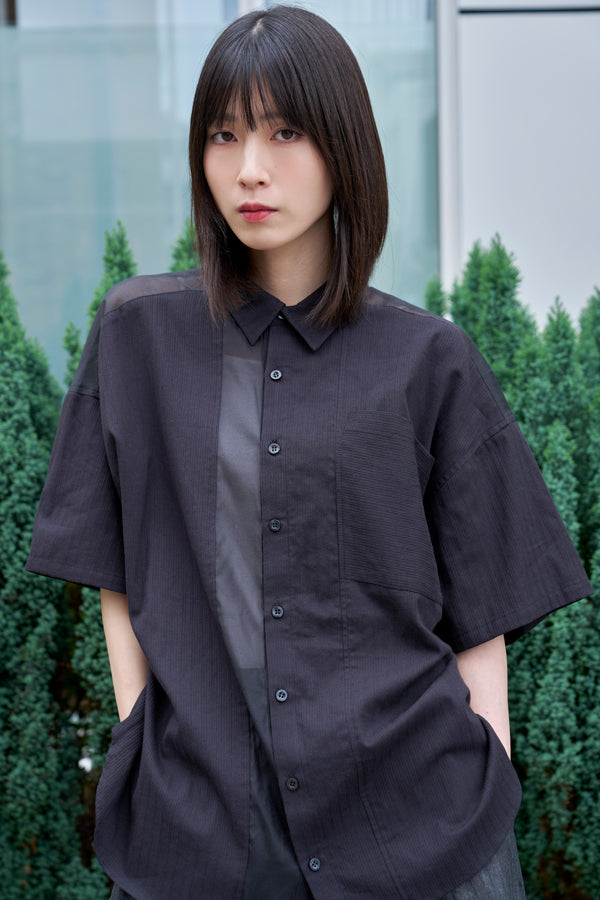 【Nora Lily】See-through Parts Switch S/S Shirt-Black-225380146-19F
