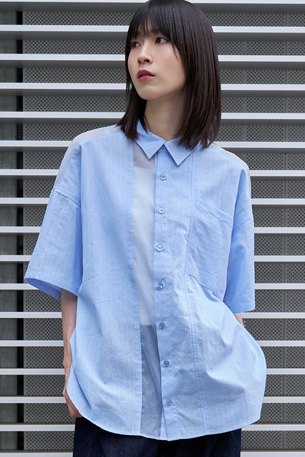 【Nora Lily】See-through Parts Switch S/S Shirt-Sky Blue-225380146-90F