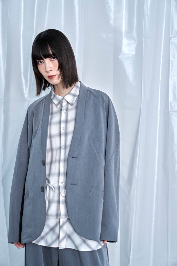 【Nora Lily】Stripe Panel No-Collar Jacket-Grey-225542101-12F