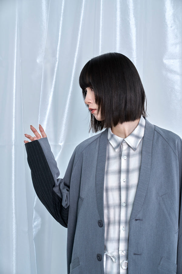 【Nora Lily】Stripe Panel No-Collar Jacket-Grey-225542101-12F
