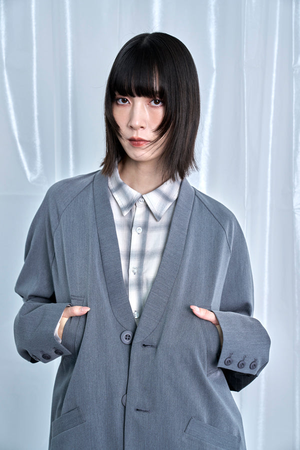 【Nora Lily】Stripe Panel No-Collar Jacket-Grey-225542101-12F