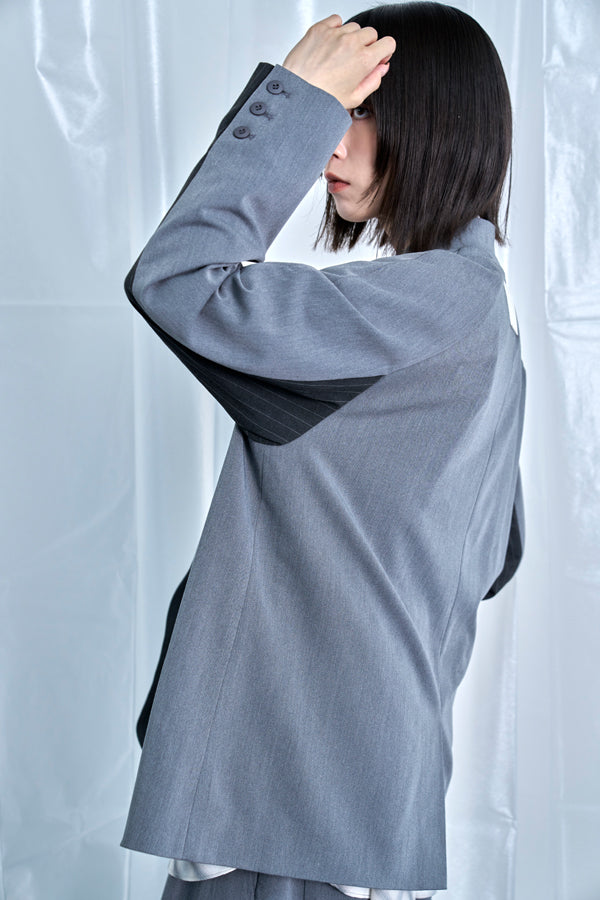 【Nora Lily】Stripe Panel No-Collar Jacket-Grey-225542101-12F