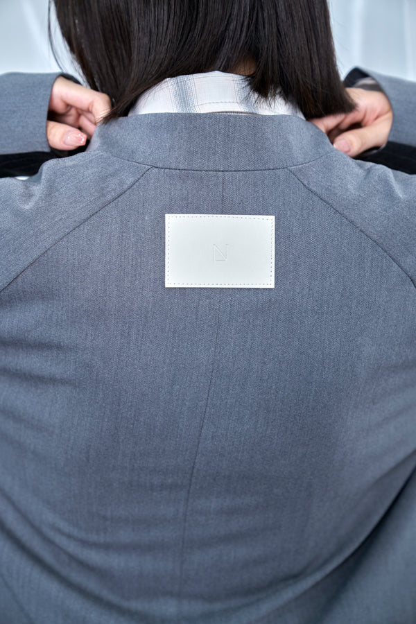 【Nora Lily】Stripe Panel No-Collar Jacket-Grey-225542101-12F