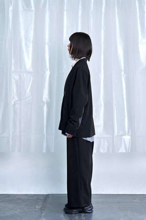 【Nora Lily】Stripe Panel No-Collar Jacket-Black-225542101-19F